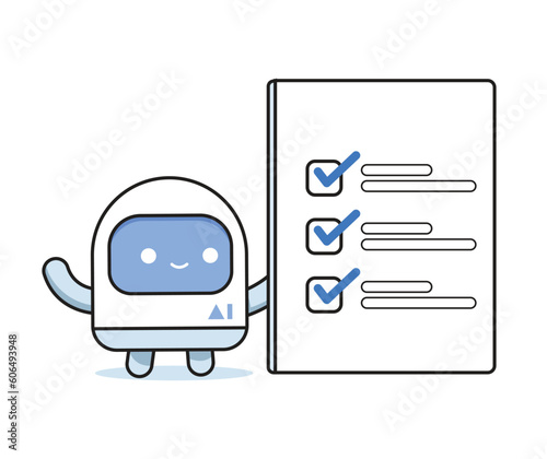 AI Robot with completed task. Isolated Vector Illustration