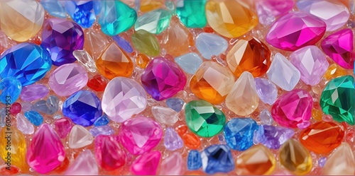 Background of multi-colored, colorfull, shiny, glass, precious or semi-precious stones.