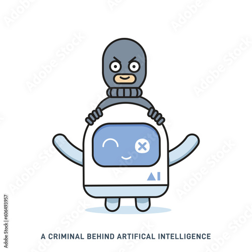 A bad guy behind the ai robot. Isolated Vector Illustration