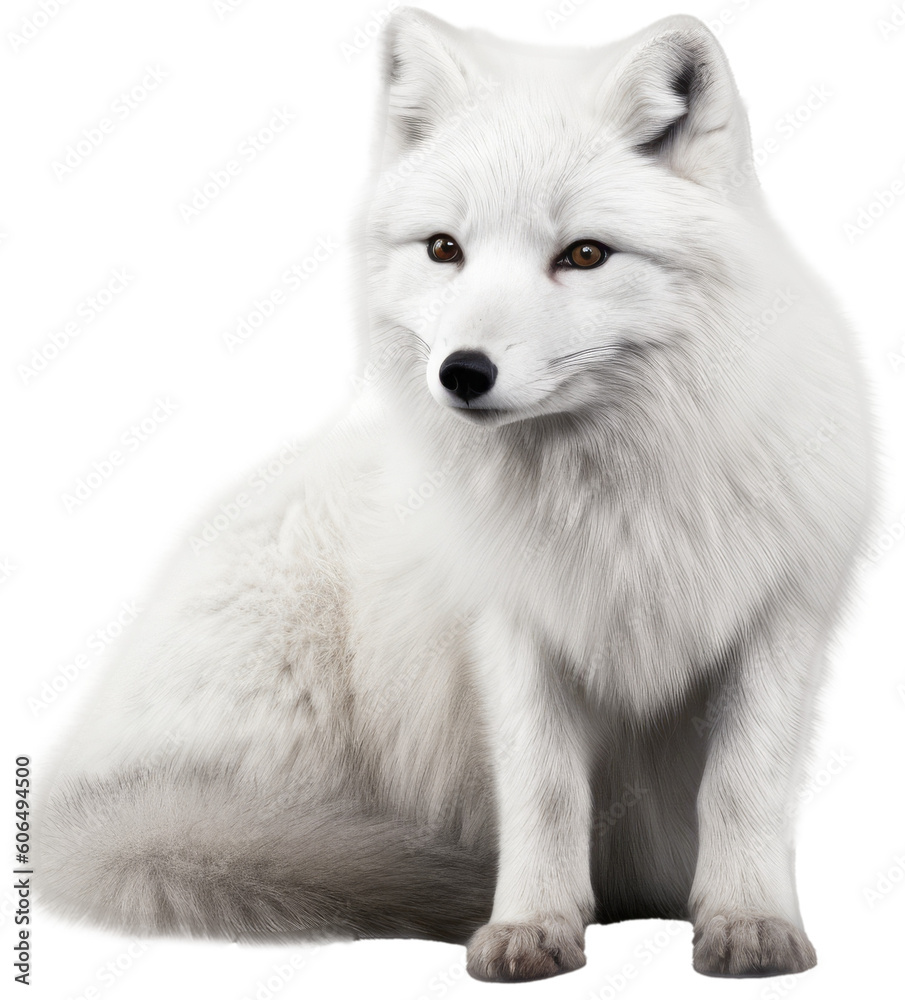 Cute arctic fox isolated on a transparent or white background as PNG, generative AI animal