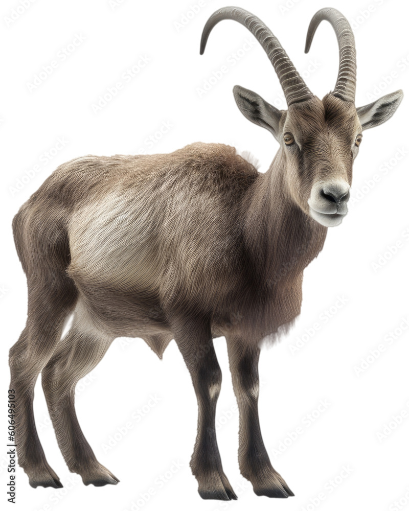 Ibex goat isolated on a white background as transparent PNG, generative AI animal