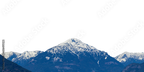 Snow capped mountain range. Mountain covered by ice, snow and trees. Squamish, BC, Canada. PNG transparent image. © bcdesign