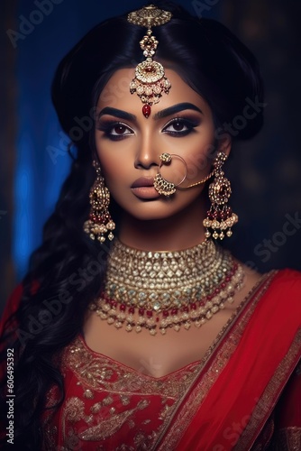 The captivating Indian Instagram model effortlessly blends traditional bride style generative ai