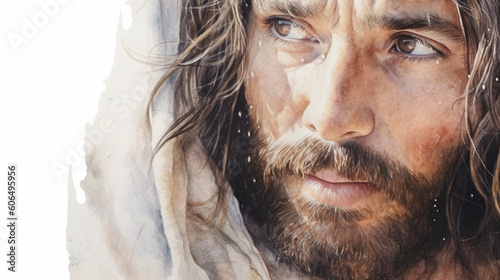 Slika na platnu Watercolour pencil illustration of close up Jesus portrait