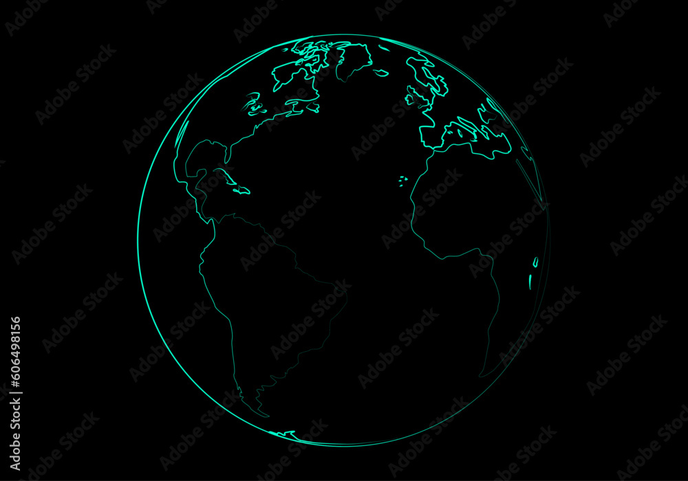 Trazado del planeta Tierra en tozo verde brillante sobre fondo negro - obrazy, fototapety, plakaty 