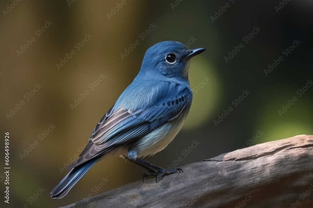 Ultramarine Flycatcher (Ficedula superciliaris), little beautiful blue bird standing on the floor, Generative ai Ultramarine Flycatcher (Ficedula superciliaris), little beautiful blue bird standing on the floor, Generative ai