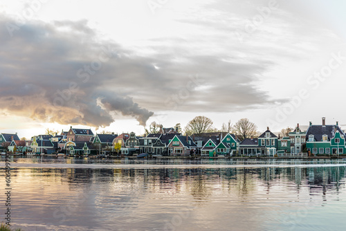 Landscape of dutch houses on the river, village of Zaanse Schans