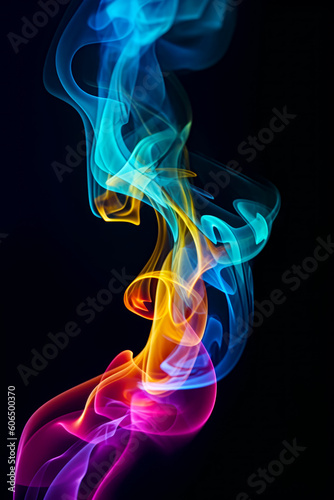 Close up of colorful smoke on black background with black background. Generative AI.