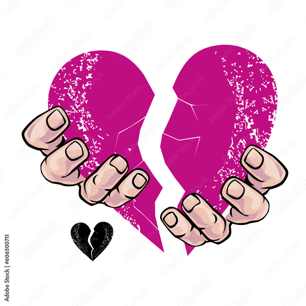 T-shirt design of a broken heart with two hands isolated on white ...