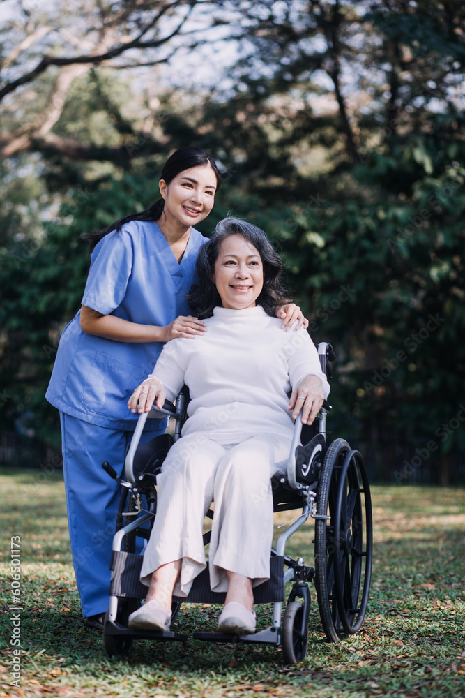 young asian physical therapist working with senior woman on walking with a walker young asian physical therapist working with senior woman on walking with a walker