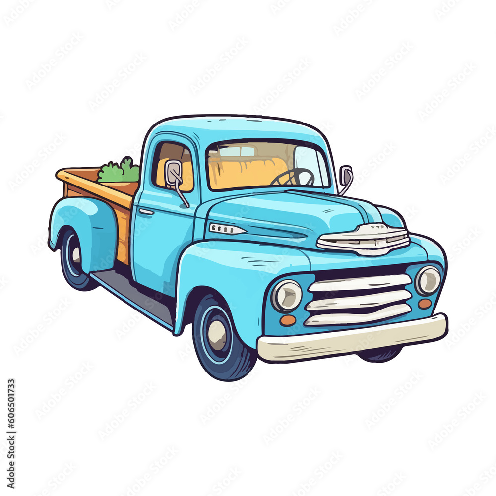 Colorful Old Farm Truck pop art style, Old Farm Truck Sticker, pastel cute colors, retro truck