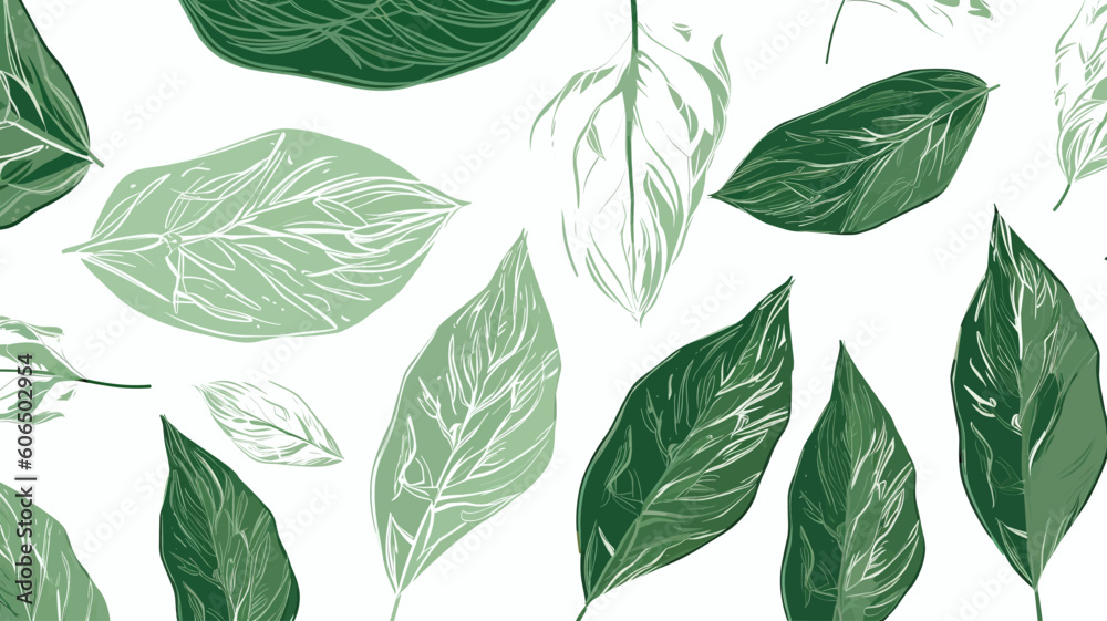 green leaves seamless pattern, design elements, frames, calligraphic. Vector floral illustration with branches, berries, feathers and leaves. Nature frame on white background green leaves seamless pattern, design elements, frames, calligraphic. Vector floral illustration with branches, berries, feathers and leaves. Nature frame on white background