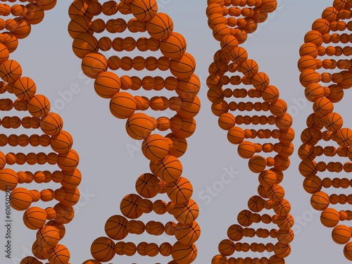 DNA helix made with Basketball Sport Genetics concept 3D rendering