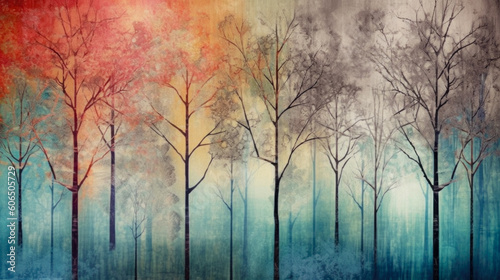 Decorative Pastel Shades Background Wallpaper Graphic Trees Texture Stylish Forest Landscape Artificial Intelligence