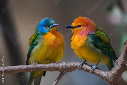 Spring colored birds flirting, Generative ai