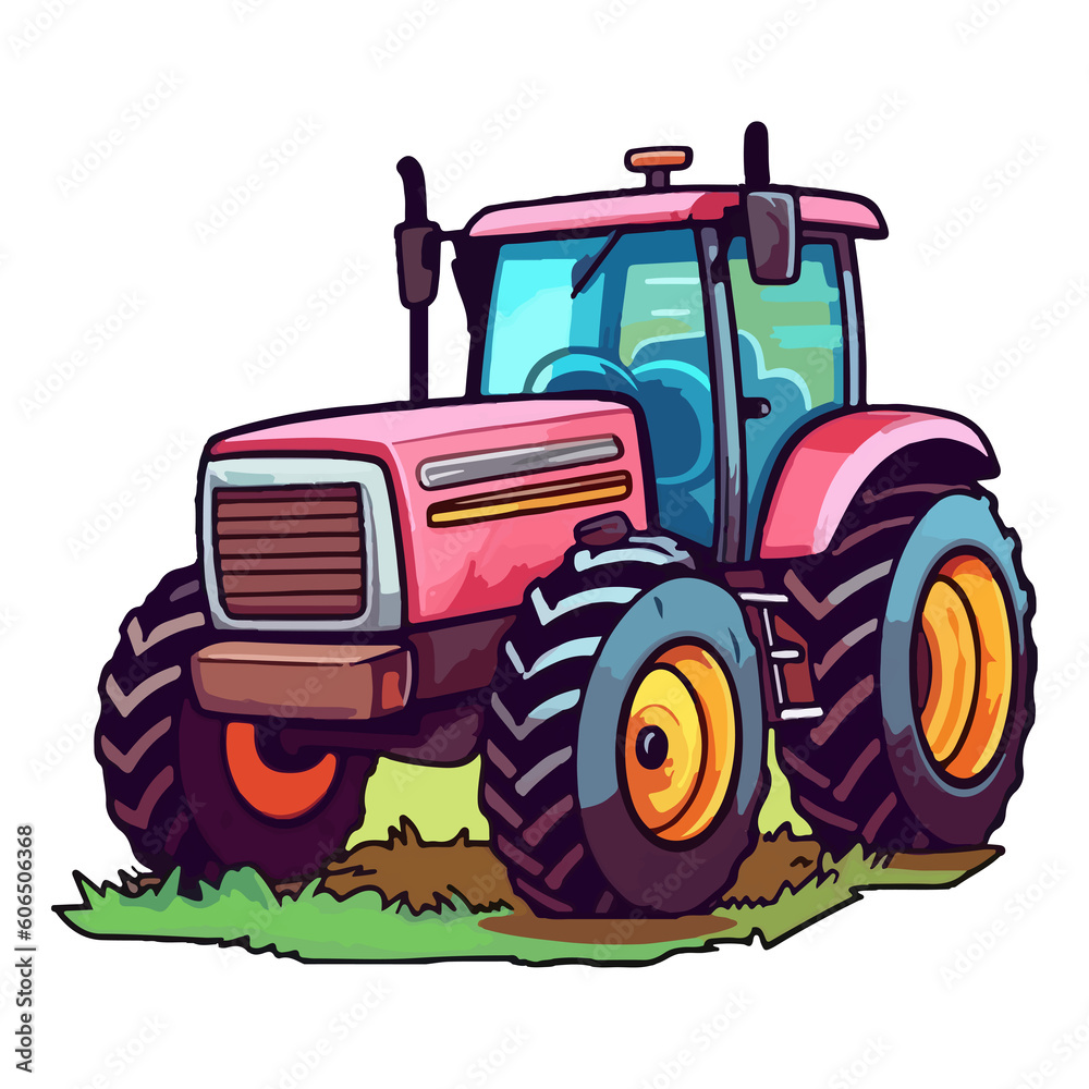 Obraz premium Colorful Tractor Farm pop art style, Tractor Farm Sticker, pastel cute colors