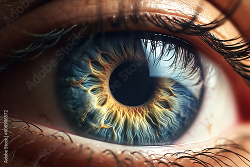 AI generative of Close up of brown woman eye iris with make up