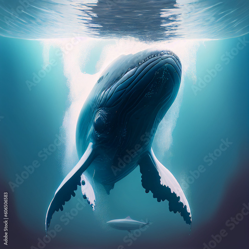 Animal baleia embaixo da água do oceano próximo a superficie photo
