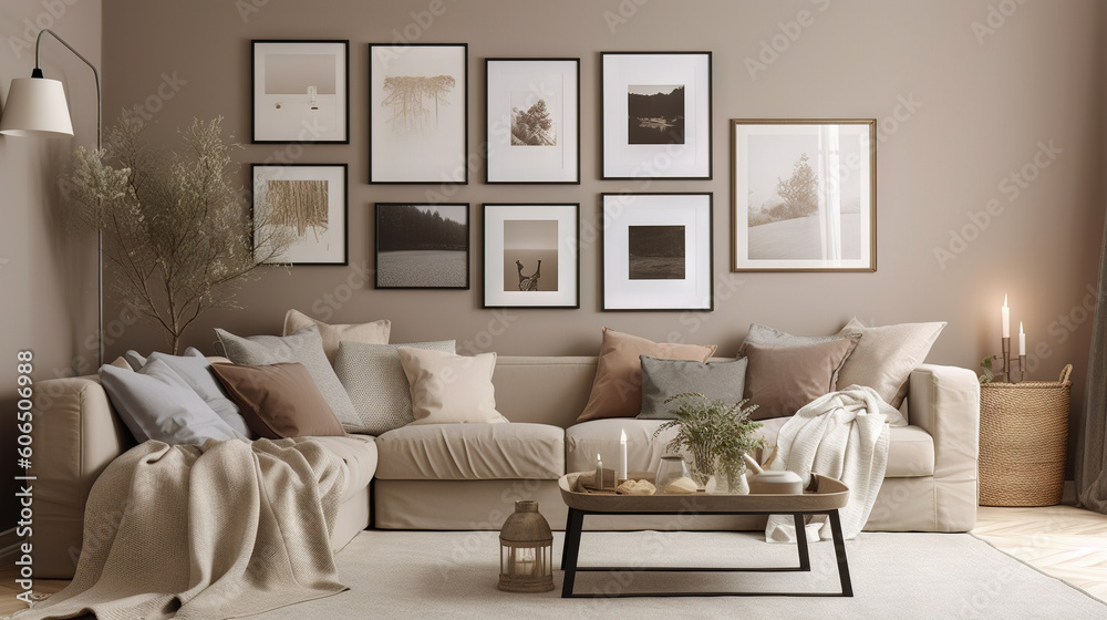 Bohemian InteriorBohemian Interior Design Style living room in pastel colors mock-up with frame for picture Design Style living room in pastel colors mock-up with frame for picture generative ai