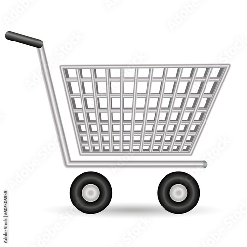 Empty supermarket shopping cart vector illustration on white background