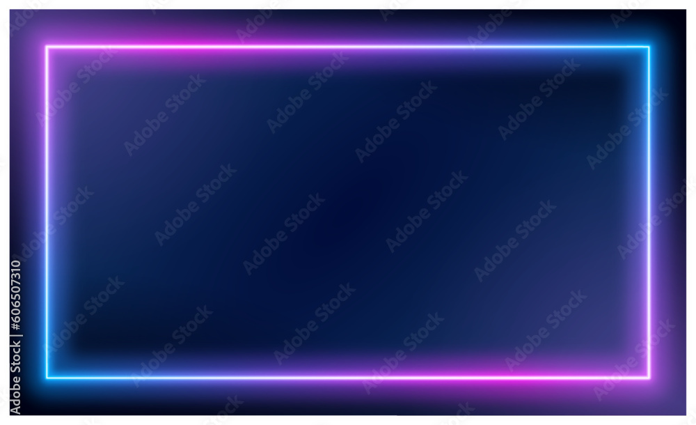 Neon square frame with shining effects on dark background. Empty glowing techno backdrop. Vector illustration. Neon square frame with shining effects on dark background. Empty glowing techno backdrop. Vector illustration.