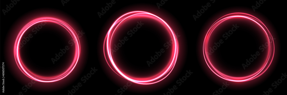 Light red Twirl. Curve light effect of PurpleTwirl line. Luminous PurpleTwirl circle. Light PurpleTwirl pedistal, podium, platform, table. Vector illustration, illuminate frame design. Glowing neon li - obrazy, fototapety, plakaty 