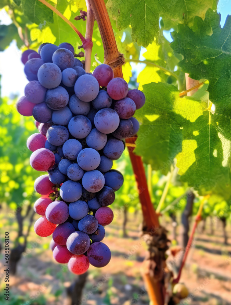 Fototapeta premium Harvest ripe red grapes on the vine