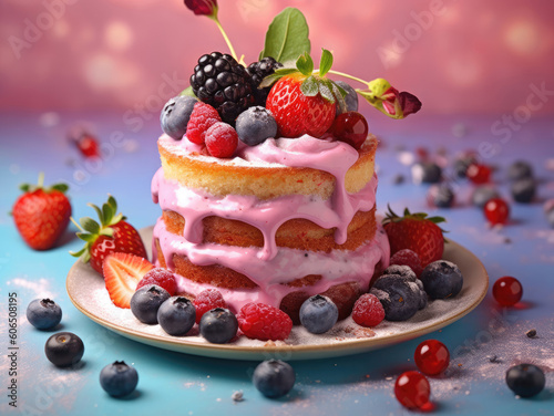 Sweet colorful dessert with berries