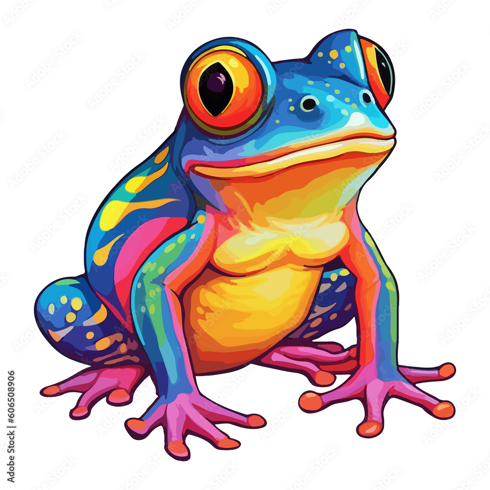 Colorful Frog pop art style, Frog Sticker, pastel cute colors Colorful Frog pop art style, Frog Sticker, pastel cute colors
