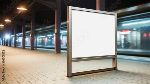 Empty blank billboard or advertising poster in a train station with Generative AI. © Art.disini
