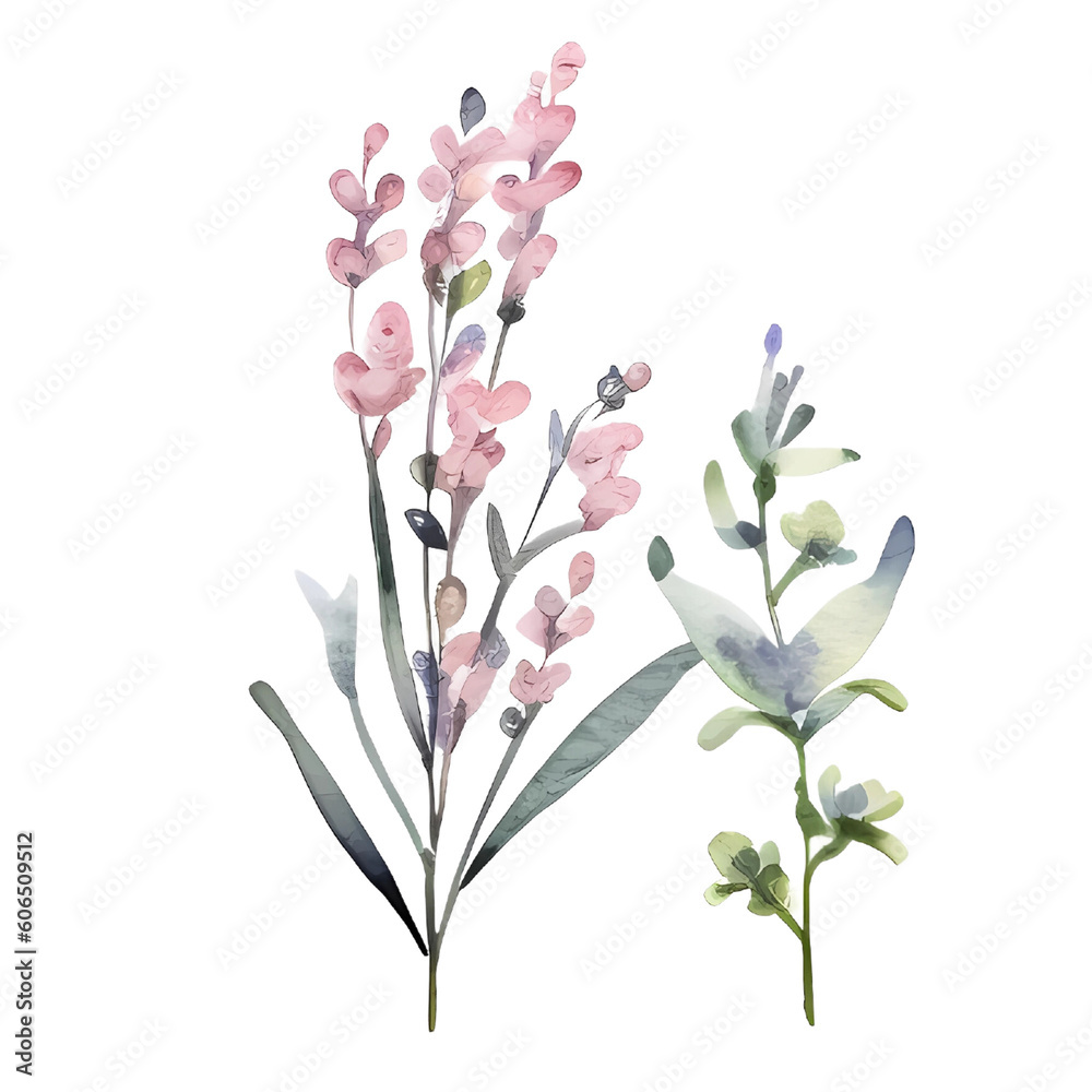 Obraz premium watercolor branch of purple lavender lilac lavender