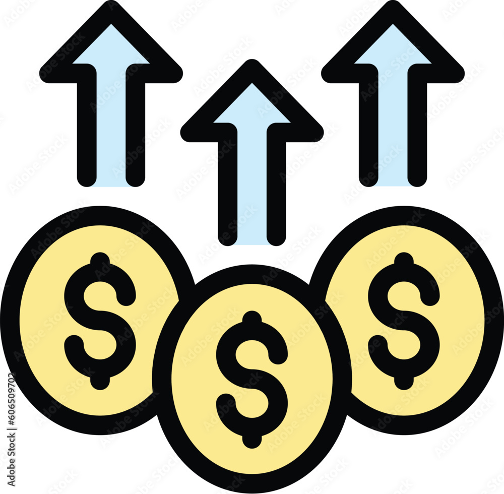 Raise money icon. Outline Raise money vector icon for web design isolated on white background color flat Raise money icon. Outline Raise money vector icon for web design isolated on white background color flat