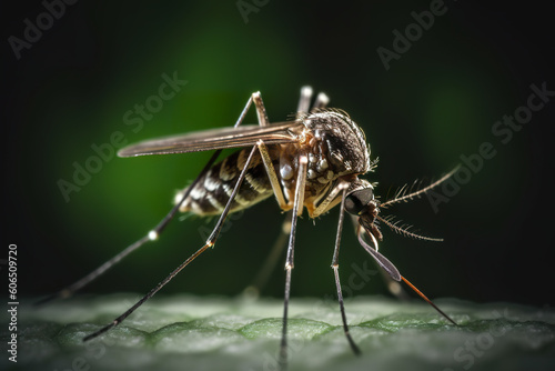 A close up of a mosquito on a leaf. Generative AI. © tilialucida