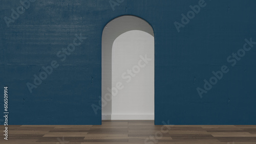 arc blue wall wood floor