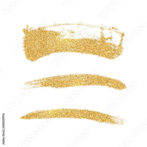 Vector gold paint smears set. Glitter elements on white background.