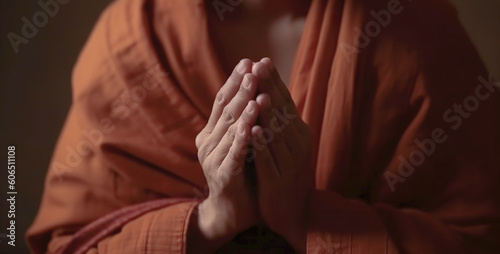 Monk pray close up. AI generation