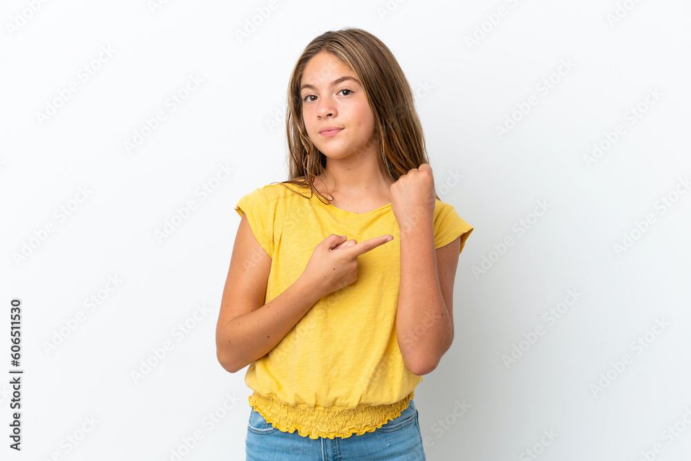 Little caucasian girl isolated on white background making the gesture of being late Little caucasian girl isolated on white background making the gesture of being late