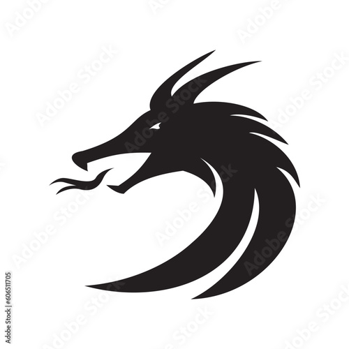 dragon head silhouette design. mythology creature sign and symbol. © redranger