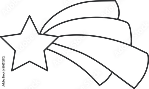 Star icon with tail.  Illustration in outline style. 70s retro vector design.