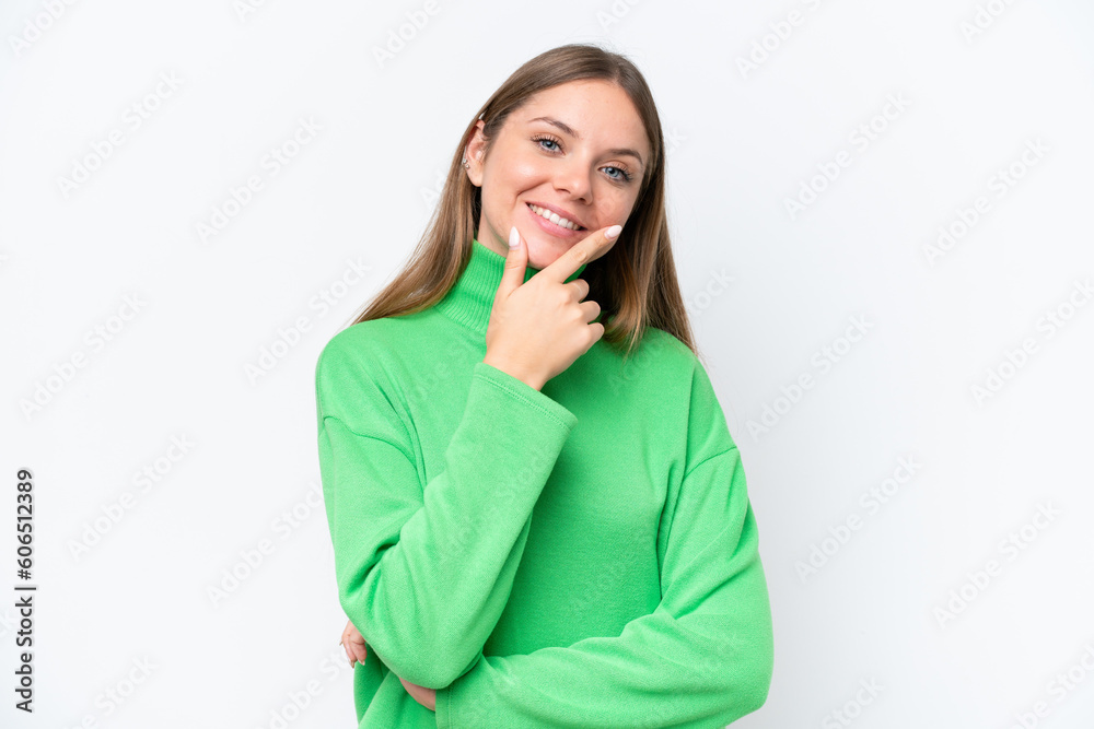 Young beautiful blonde woman isolated on white background happy and smiling Young beautiful blonde woman isolated on white background happy and smiling