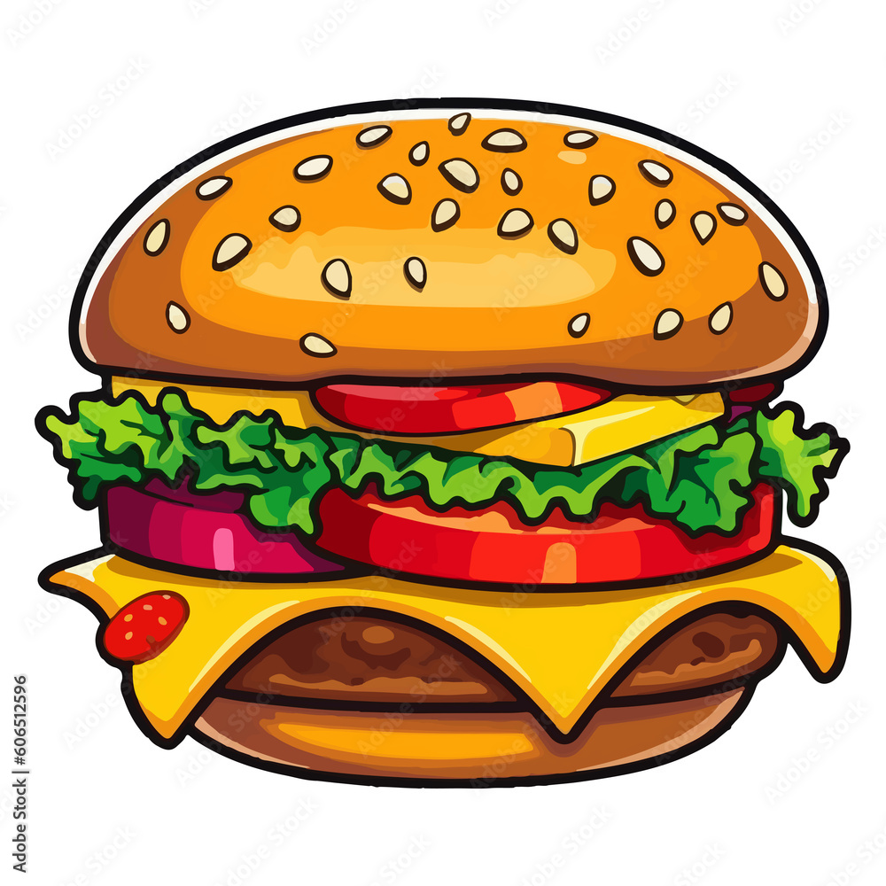 Colorful Burger pop art style, Burger Sticker, pastel cute colors