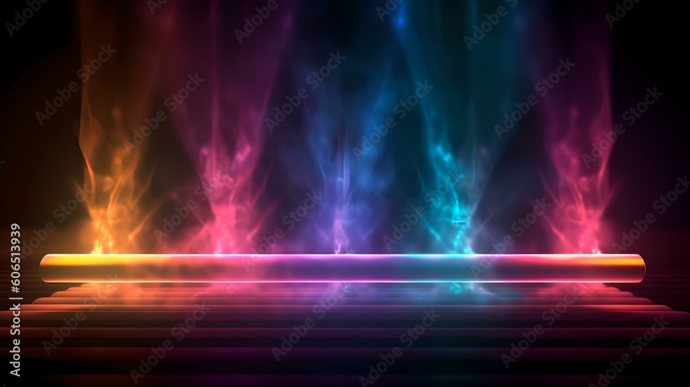 Three Digital Technology Neon Beams of Light, and Smoke, Generative AI Three Digital Technology Neon Beams of Light, and Smoke, Generative AI