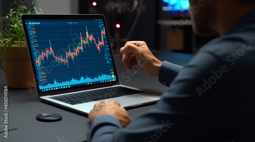 Business man using computer with cryptocurrency money link network concept. man using computer investing application. Stock market investment and trading cryptocurrency on app in hand, Generative AI