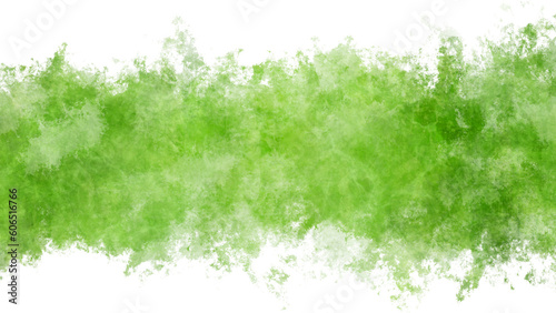 緑の水彩の筆の跡。飛沫、帯。