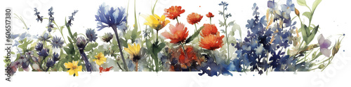 A watercolor painting of a field of flowers. Generative AI.