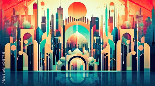 Art Deco Retrospective  Abstract Layered Mosque with Musical and Architectural Influences generated with generative AI