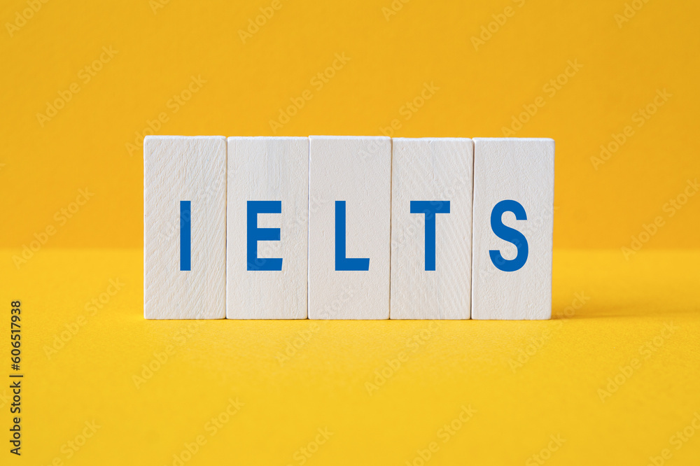 Fotografie IELTS - word concept on building blocks, text