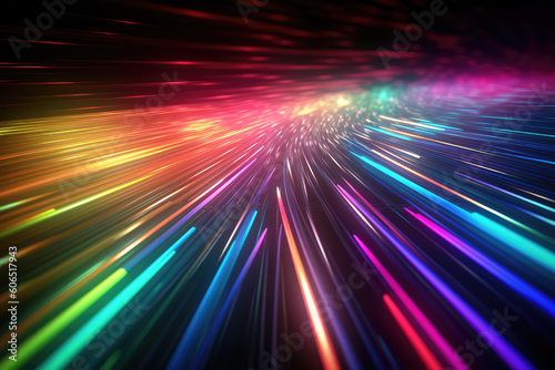 Colorful light trails with motion effect. Technology connection digital data and big data concept. Generative AI