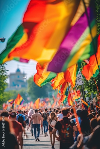 crowd of people walking in the city celebrating pride month, LGBTQ+ colors, LGBTQ+, pride month © MaverickMedia