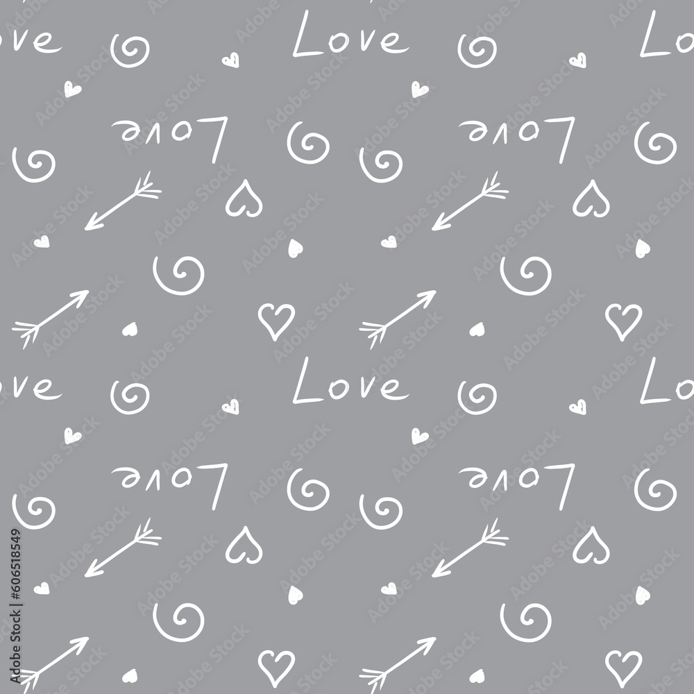 seamless background with love text and symbols 